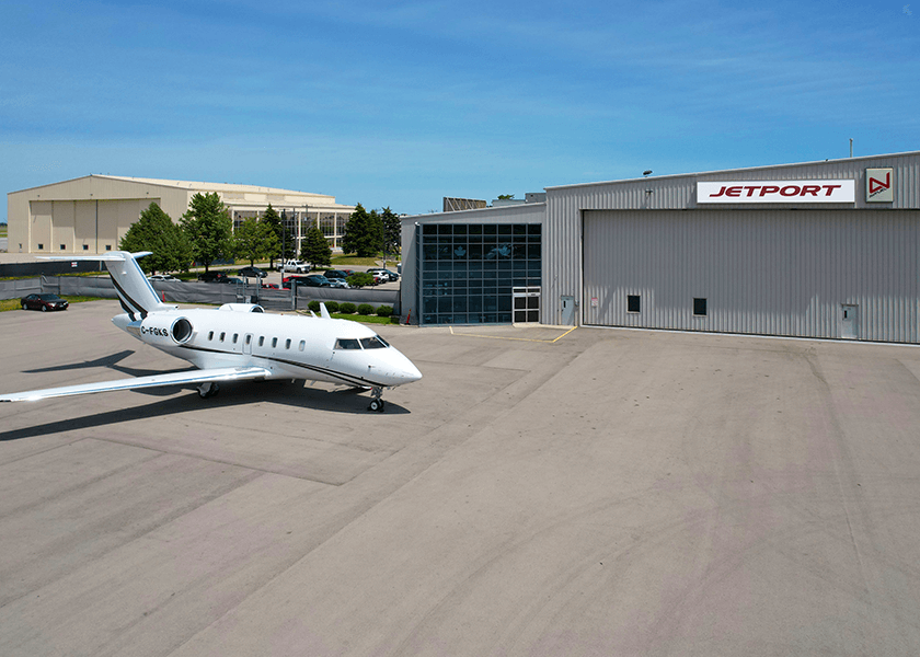Jet outside a hanger
