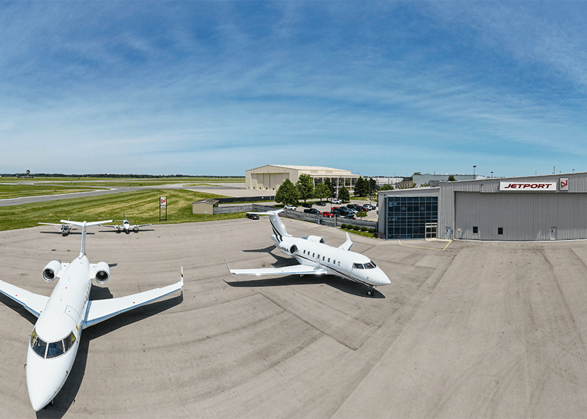Jetport jets outside a hanger